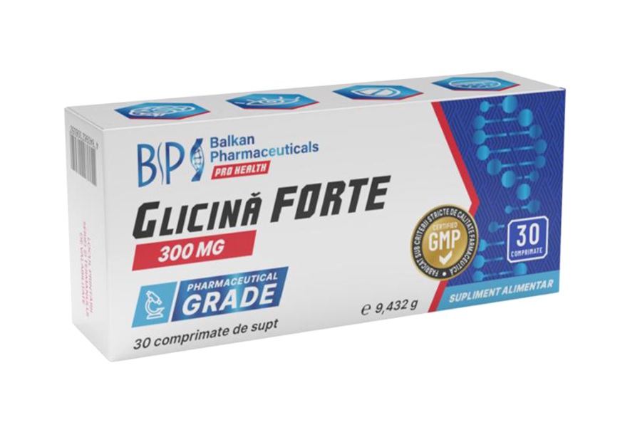 Balkan Pharmaceuticals Glicină Forte – capsule impotriva stărilor astenice, a distoniilor vegeto-vasculare, pentru creșterea capacității de muncă intelectuală, în cazul stărilor de tensiune psihoemoțională - 30 cps