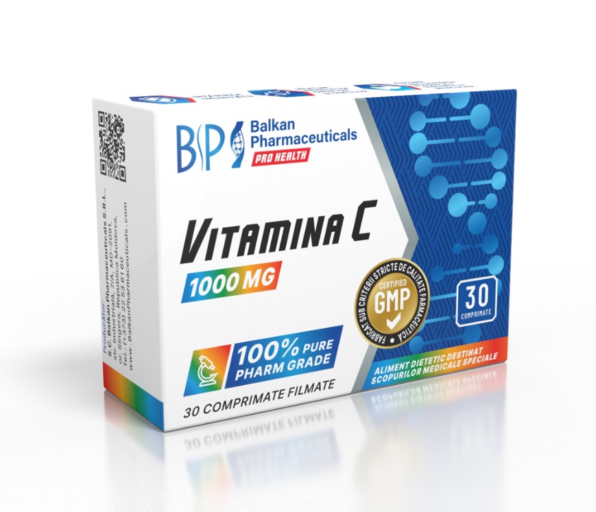 Balkan Pharmaceuticals Vitamina C 1000 mg – capsule cu vitamina C 1000 mg cu doză mare de acid ascorbic - 30 cps