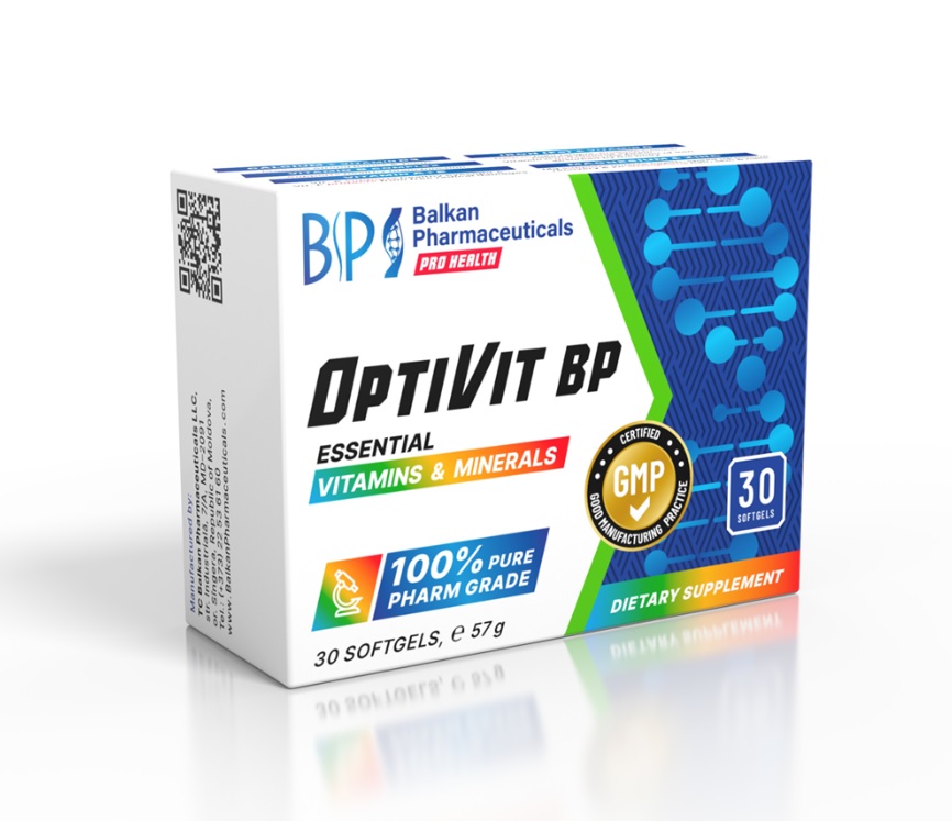 Balkan Pharmaceuticals OptiVit BP Essential – complex de vitamine și minerale, necesar pentru metabolismul normal, creșterea și dezvoltarea organismului, protecție împotriva bolilor și factorilor nocivi de mediu,asigurarea funcțiilor vitale-30cps