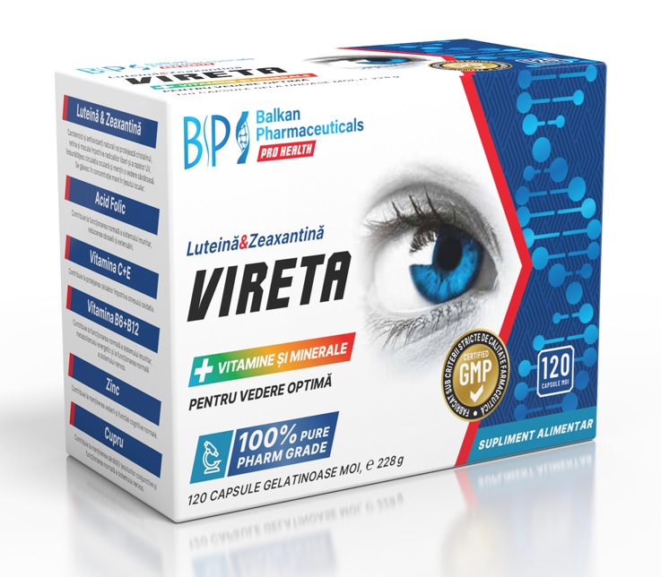 Balkan Pharmaceuticals Vireta BP – capsule de 9 vitamine si minerale esentiale pentru sanatatea ochilor - 120 cps